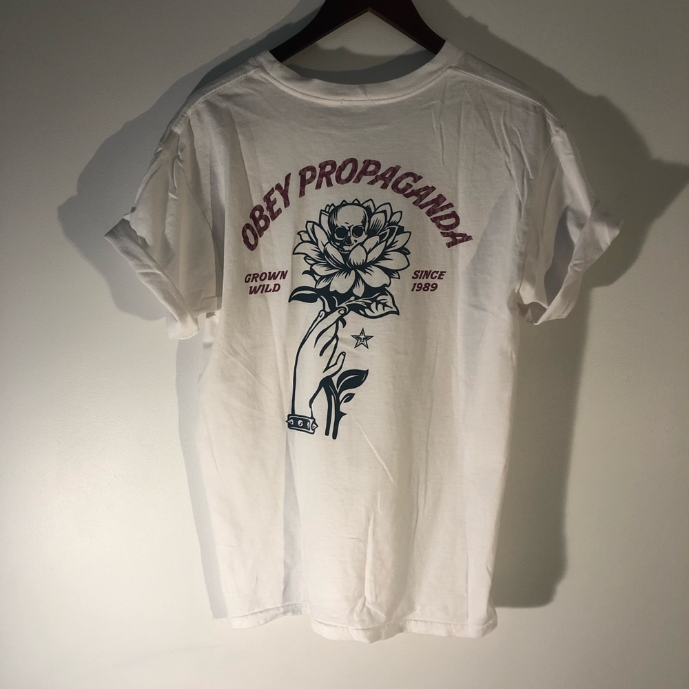 White Obey Propaganda Flower Tee